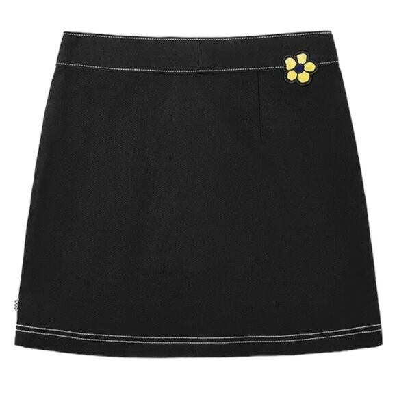 Vans Brighton Black Skater Flower Embroidered Mini Skirt Women Size Large - Picture 2 of 7